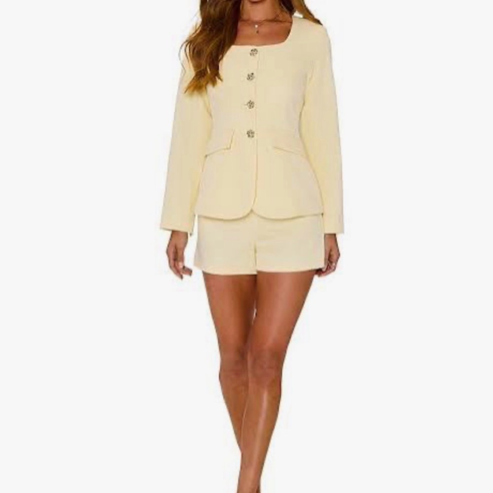 Cream/butter yellow VICI brand collarless blazer.